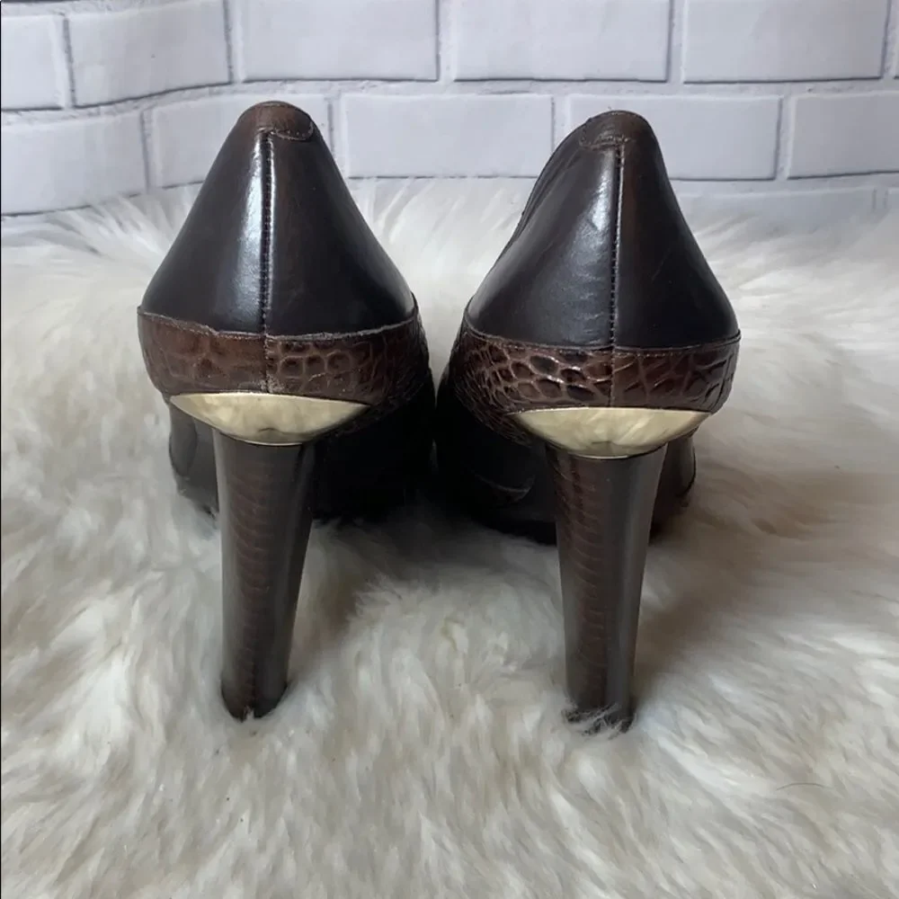 BCBGirls Brown Croc-Panel Platform Pumps